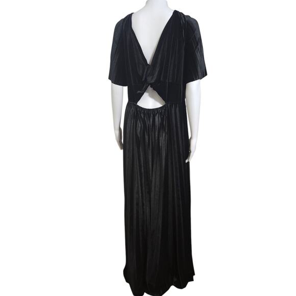 ASOS Curve Size 22 Black Velvet Pleated Maxi Dress Cutout Back - Picture 6 of 11